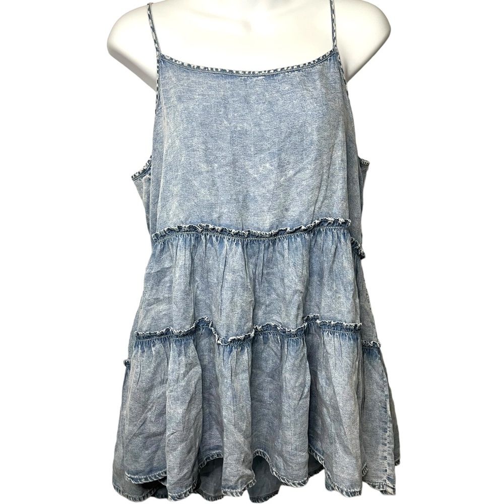 Doe & Rae Tencel Blue Chambray Tiered Flowy Tank Top